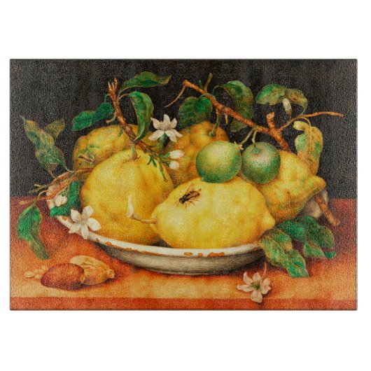 PLANCHE À DÉCOUPER FRUITS DE SAISON CITRONS ET FLEURS BLANCHES (Devant)