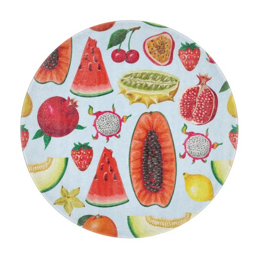 Planche À Découper Fruits Exotiques : Imprimé tendance sans couture. (Devant)