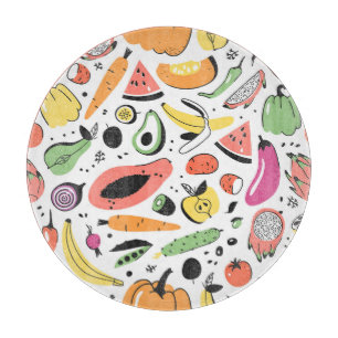 Planche À Découper Fruits, légumes motif dessinés main.