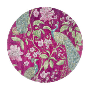 Planche À Découper Fuchsia Chinoiserie paon floral