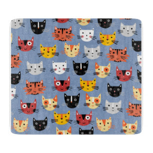 Planche À Découper Fun Kitty Chat Motif Bleu