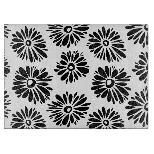 Planche À Découper Funky Black et blanc floral (Devant)