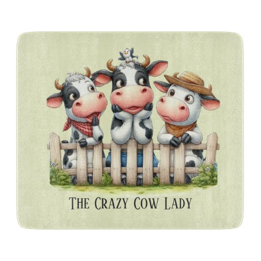 Planche À Découper Funny crazy cow lady customizable (Devant)