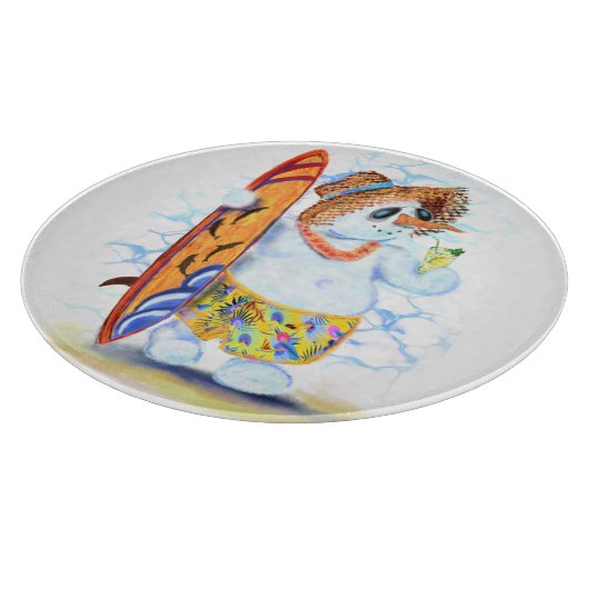 Planche À Découper Funny Cutting Board avec Snowman Surfer (Coin)