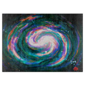 Planche À Découper Galaxie verte et violette peinte à la main (Devant)