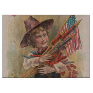 Planche À Découper Garçon avec Feux d'Artifice, Drapeau Américain, Im