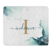 Planche À Découper Garde de luxe à monogramme moderne en agate script (Devant)