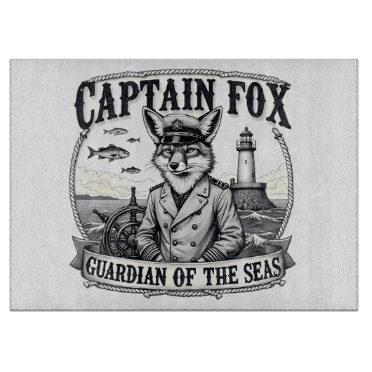 Planche À Découper Gardien des mers Capitaine Renard Dessin nautique (Devant)
