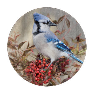 Planche À Découper Geai bleu dans le bambou céleste Nandina