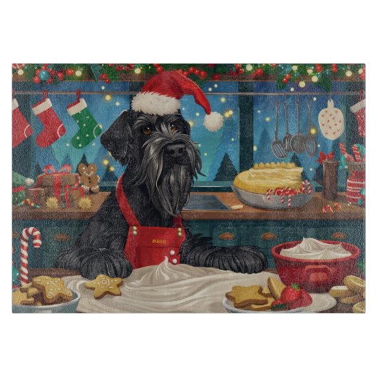 Planche À Découper Géant Schnauzer Gourmande : Noël Festif (Devant)