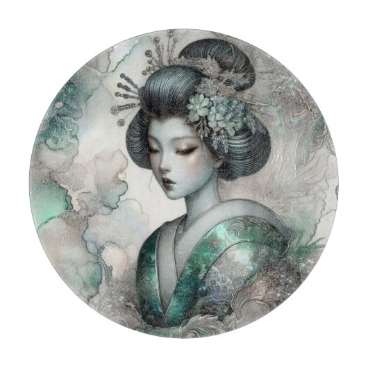 Planche À Découper Geisha en Vert Série #2 (Devant)