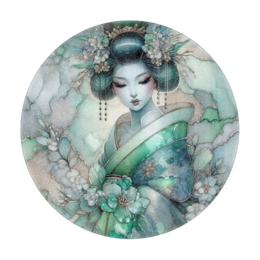 Planche À Découper Geisha en vert série de conception #1 (Devant)