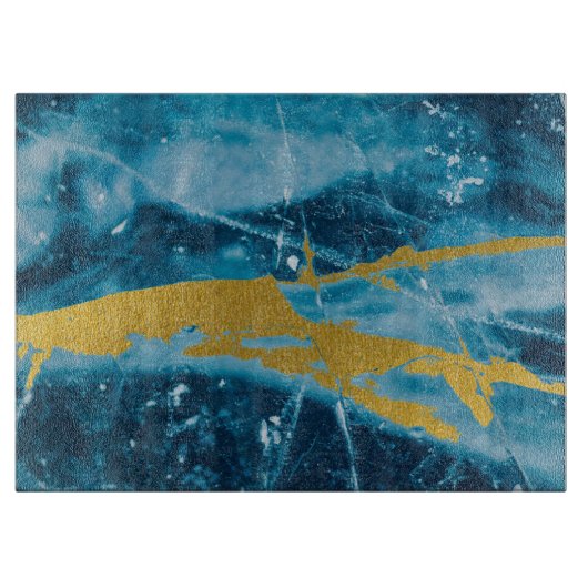 Planche À Découper Géode Agate Gemstone Blue et Gold (Devant)