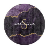 Planche À Découper Géode d'agate violette Monogram Gold (Devant)