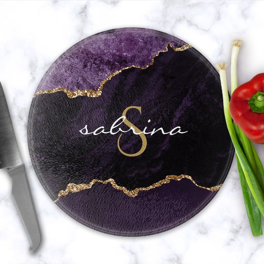 Planche À Découper Géode d'agate violette Monogram Gold