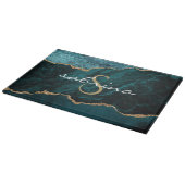 Planche À Découper Géode d'âge d'or bleu Turquoise Monogramme (Coin)