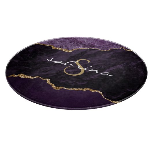 Planche À Découper Géode d'âge d'or violet monogramme (Coin)