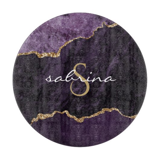 Planche À Découper Géode d'âge d'or violet monogramme (Devant)