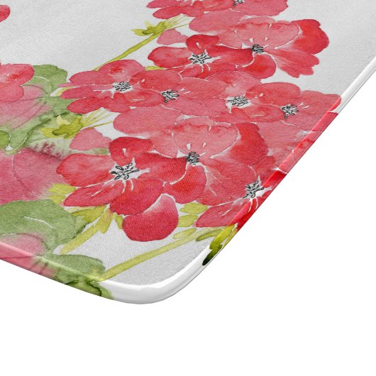 Planche À Découper Geraniums d'aquarelles rouges (Coin)