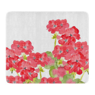 Planche À Découper Geraniums d'aquarelles rouges