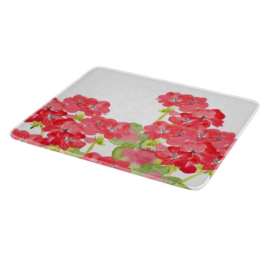 Planche À Découper Geraniums d'aquarelles rouges (Coin)