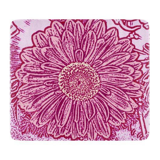 Planche À Découper Gerbera Daisy Block Print - nuances roses (Devant)