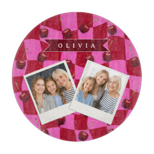 Planche À Découper Gingham Cerise Personnalisé Rétro Nom Personnalisé