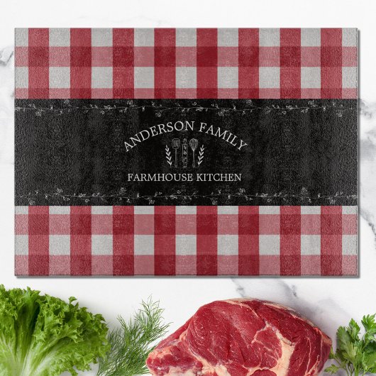 Planche À Découper Gingham Rouge Campagne Rustique Tableau Noir