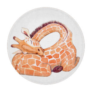 Planche À Découper Giraffe dormante : Aquarelle douce