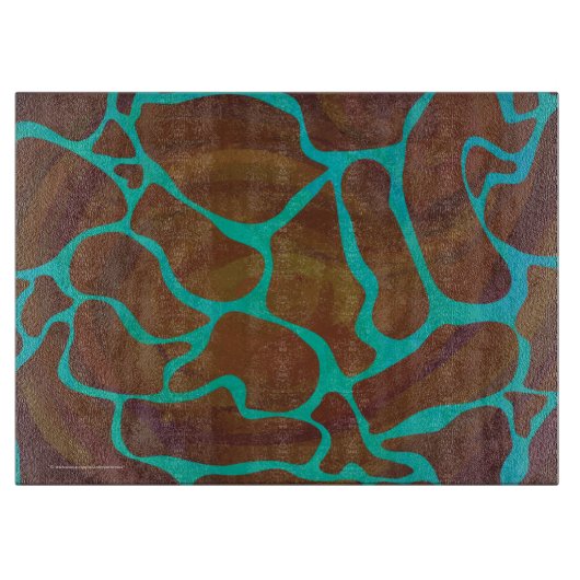 Planche À Découper Giraffe Impression Brown et Turquoise (Devant)