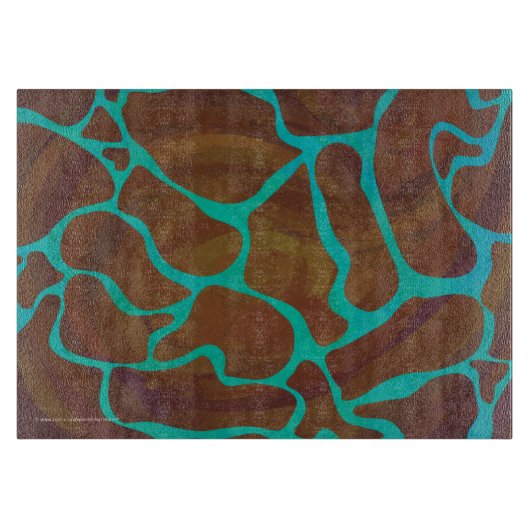 Planche À Découper Giraffe Impression Brown et Turquoise (Devant)