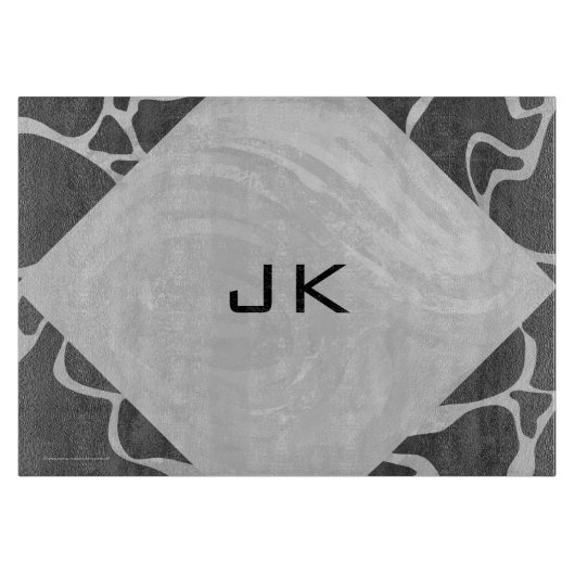 Planche À Découper Giraffe Monogramme noir et gris clair (Devant)