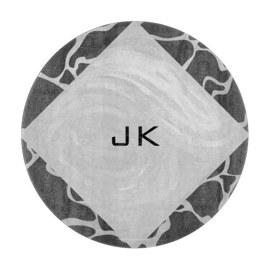 Planche À Découper Giraffe Monogramme noir et gris clair (Devant)