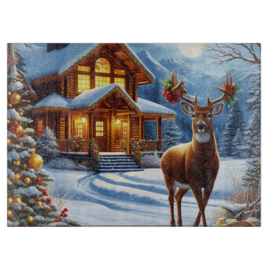 Planche À Découper Gîte de Noël/hiver pour cerfs (Devant)