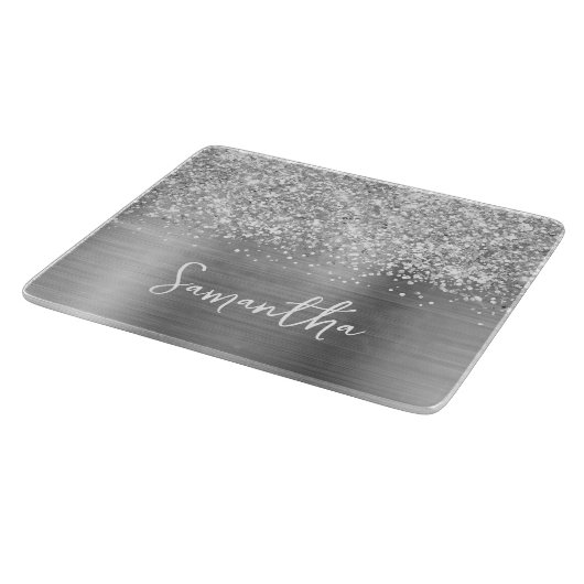Planche À Découper Glittery Silver Glam Name (Coin)