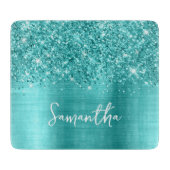 Planche À Découper Glittery Turquoise Blue Glam Name (Devant)