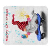 Planche À Découper Gnome de patinage de Noël avec cadeaux (Devant)