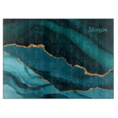 Planche À Découper Gold Black & Turquoise Agate, Personnaliser le nom (Devant)