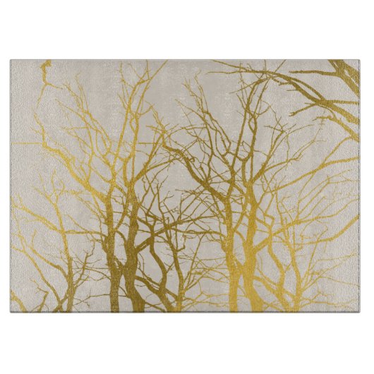 Planche À Découper Gold Tree Branches Motif Arrière - plan beige (Devant)