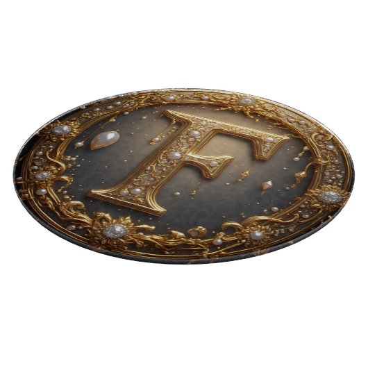 Planche À Découper Golden Monogram Initial Letter F (Coin)