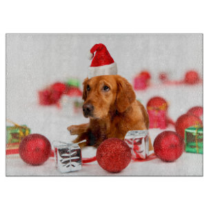 Planche À Découper Golden Retriever Chien W Red Santa Chapel Noël