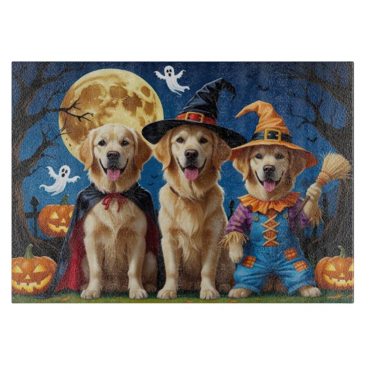 Planche À Découper Golden Retriever Chiens Citrouille Halloween Funny (Devant)