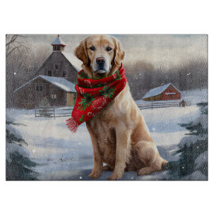 Planche À Découper Golden Retriever Dog in Snow Christmas