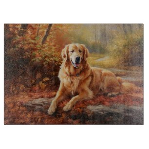 Planche À Découper Golden Retriever en automne Leaves automne Inspire
