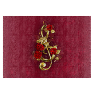 Planche À Découper Golden Treble Clef avec fleurs Roses
