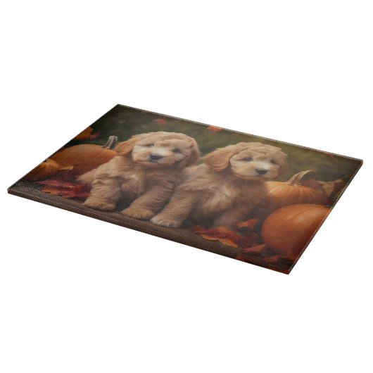 Planche À Découper Goldendoodle Chiot Automne Citrouille délice (Coin)