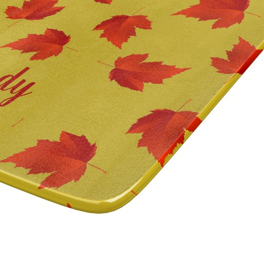 Planche À Découper Gradient rouge sec feuille nom personnalisé jaune (Coin)