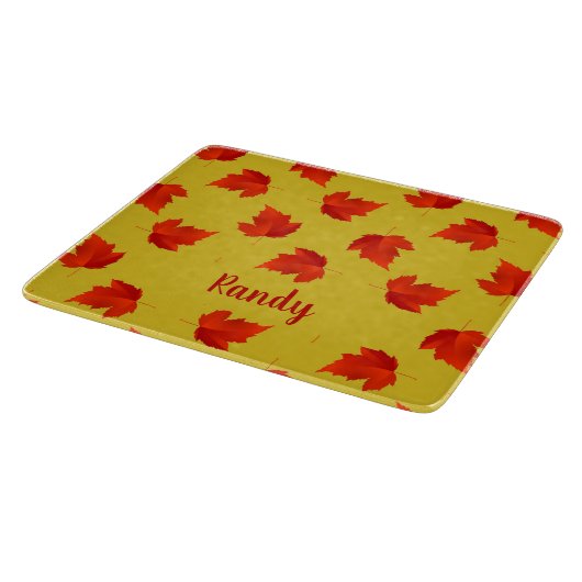 Planche À Découper Gradient rouge sec feuille nom personnalisé jaune (Coin)