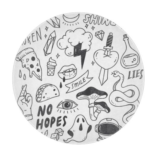 Planche À Découper Graffiti mignon : Doodle Art Set. (Devant)