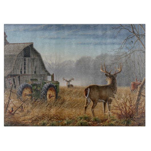 Planche À Découper Grand Cerf Buck Affrontement à la Ferme (Devant)